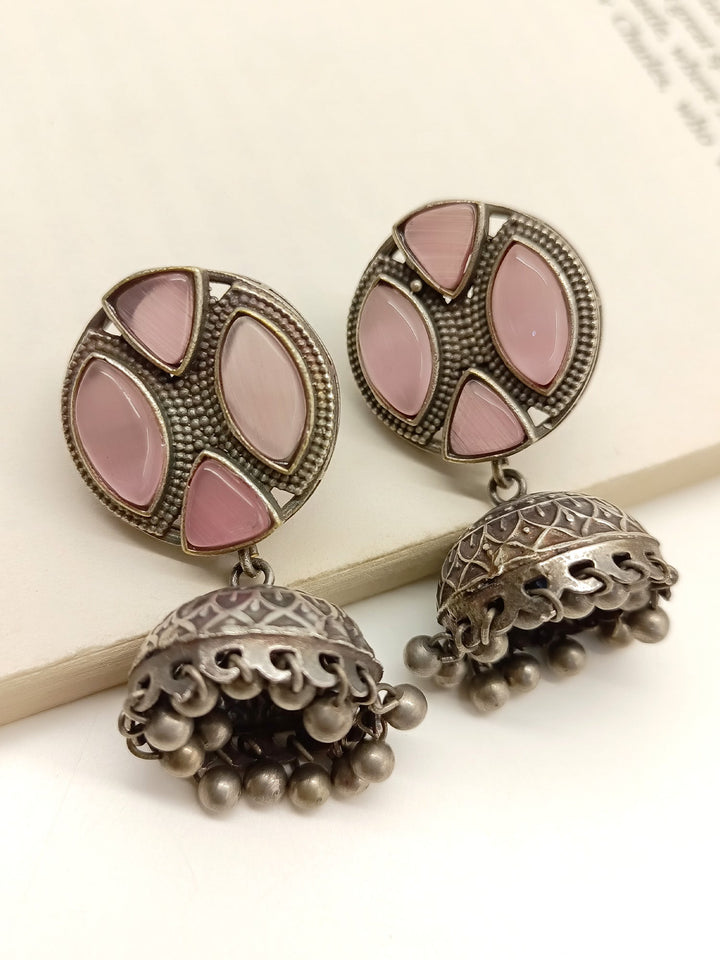 Haniya Baby Pink Oxidized Jhumki