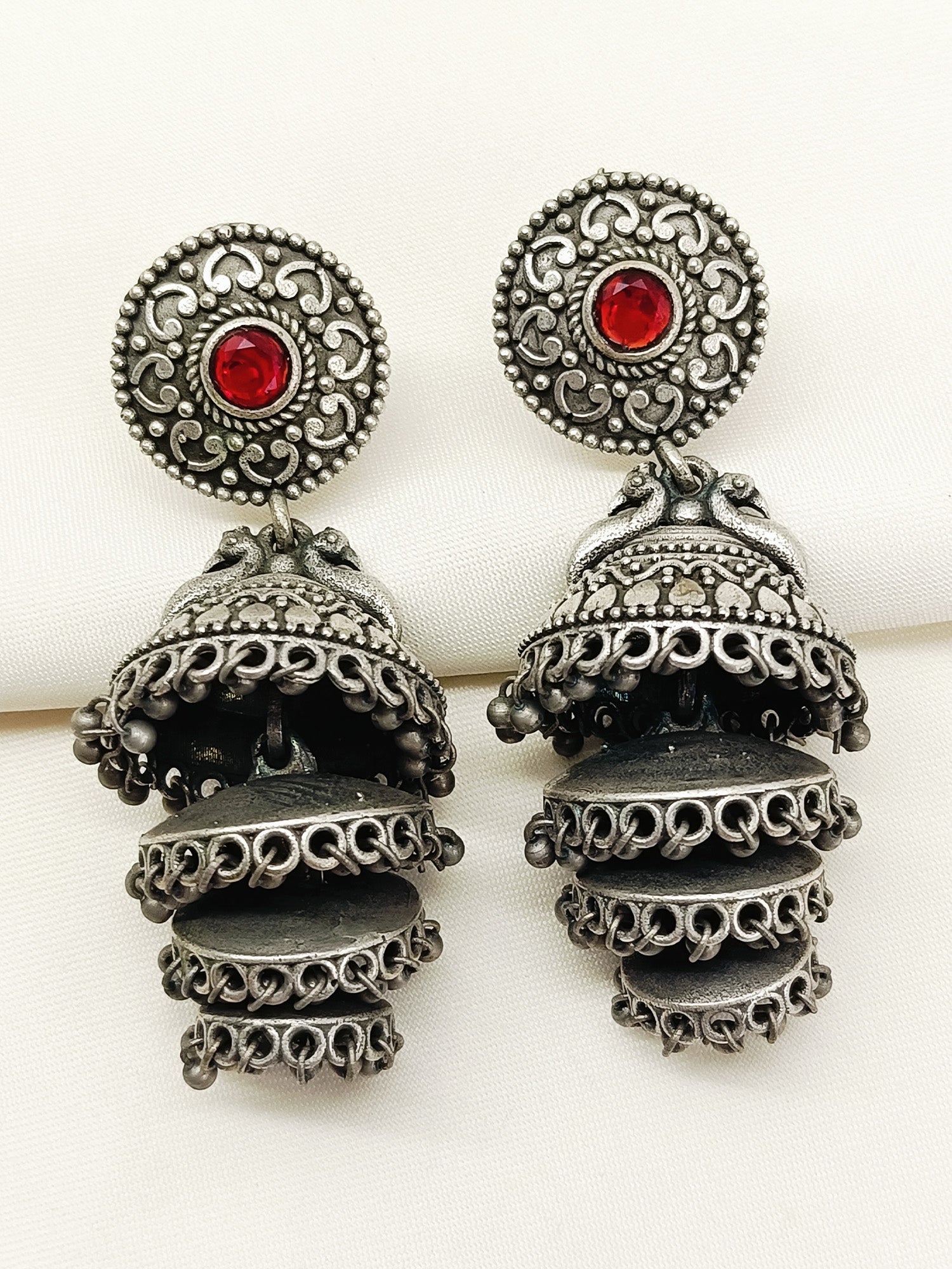 Mrigashi Ruby Oxidized Jhumki