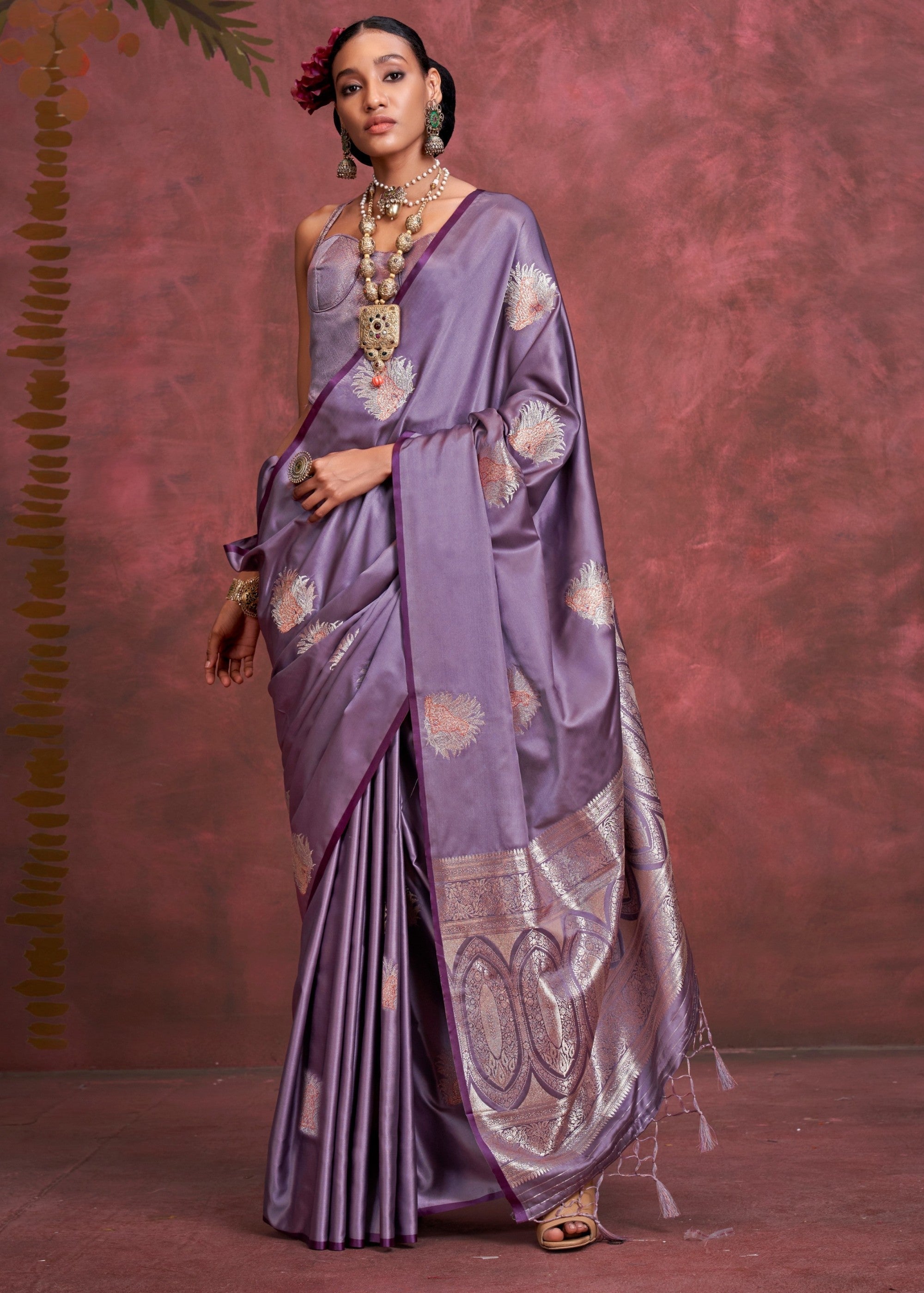 Sunset Purple Handloom Weaving Satin - Banarasi Zari Saree - qivii