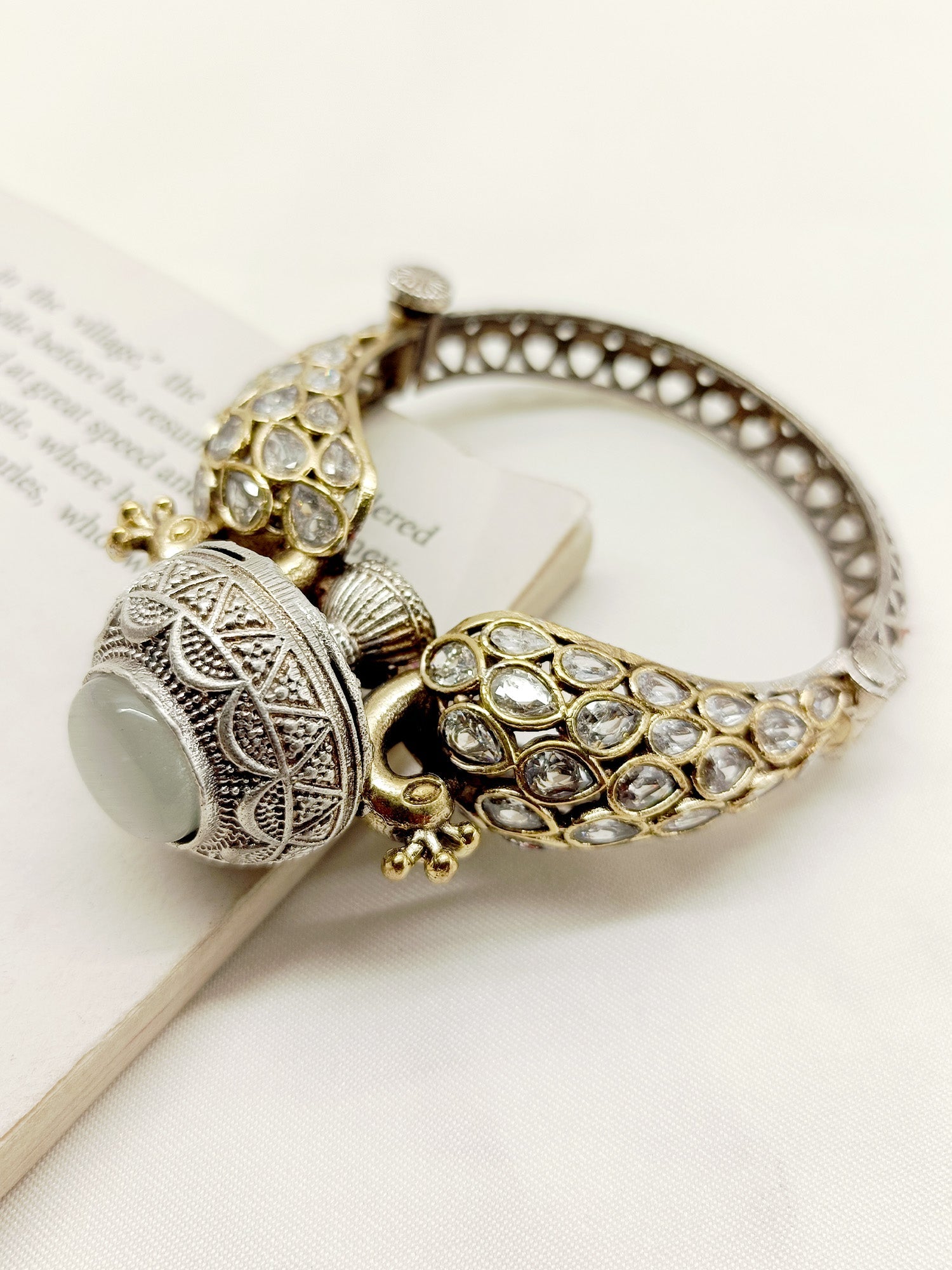 Aabirah White Peacock Oxidized Bracelet