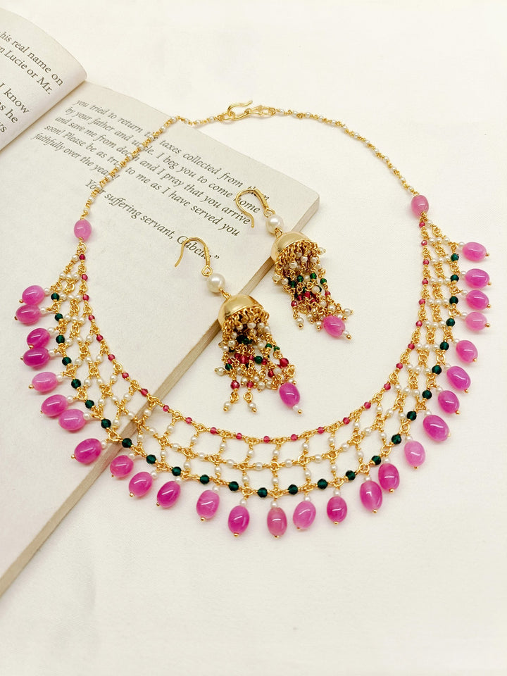 Kash Pink Beads Necklace Set