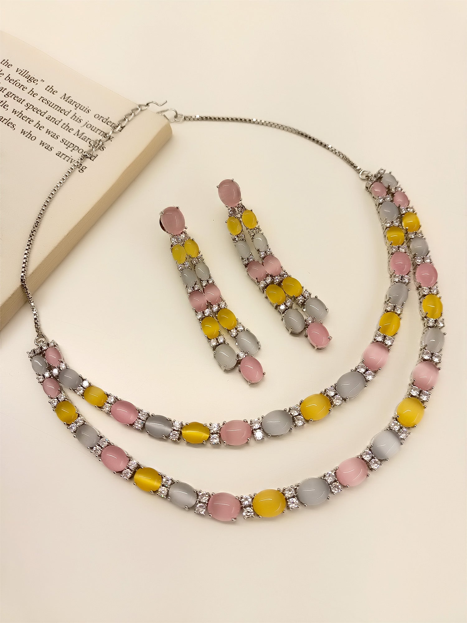 Kria Multi Colour Double Layered American Diamond Set - qivii