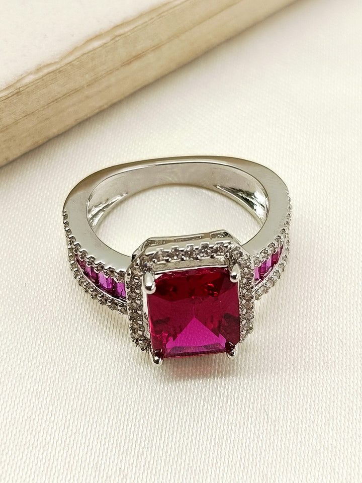 Stunning Gemi Ruby American Diamond Finger Ring with intricate design and sparkling stones