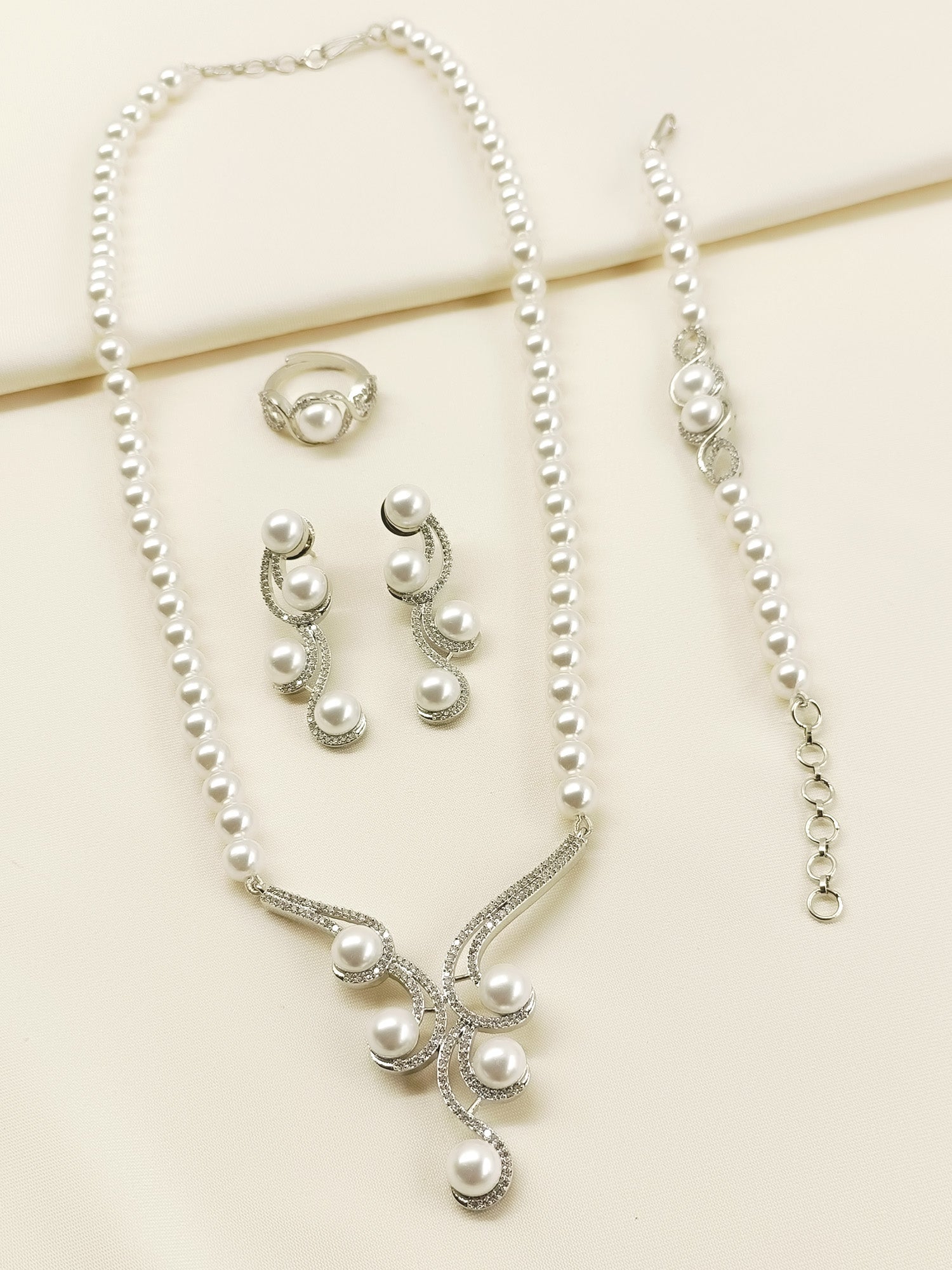 Rashi White Pearl American Diamond Combo Set