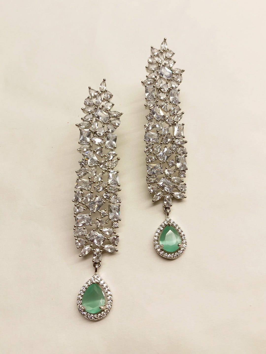 Ghazal Long Silver American Diamond Earrings