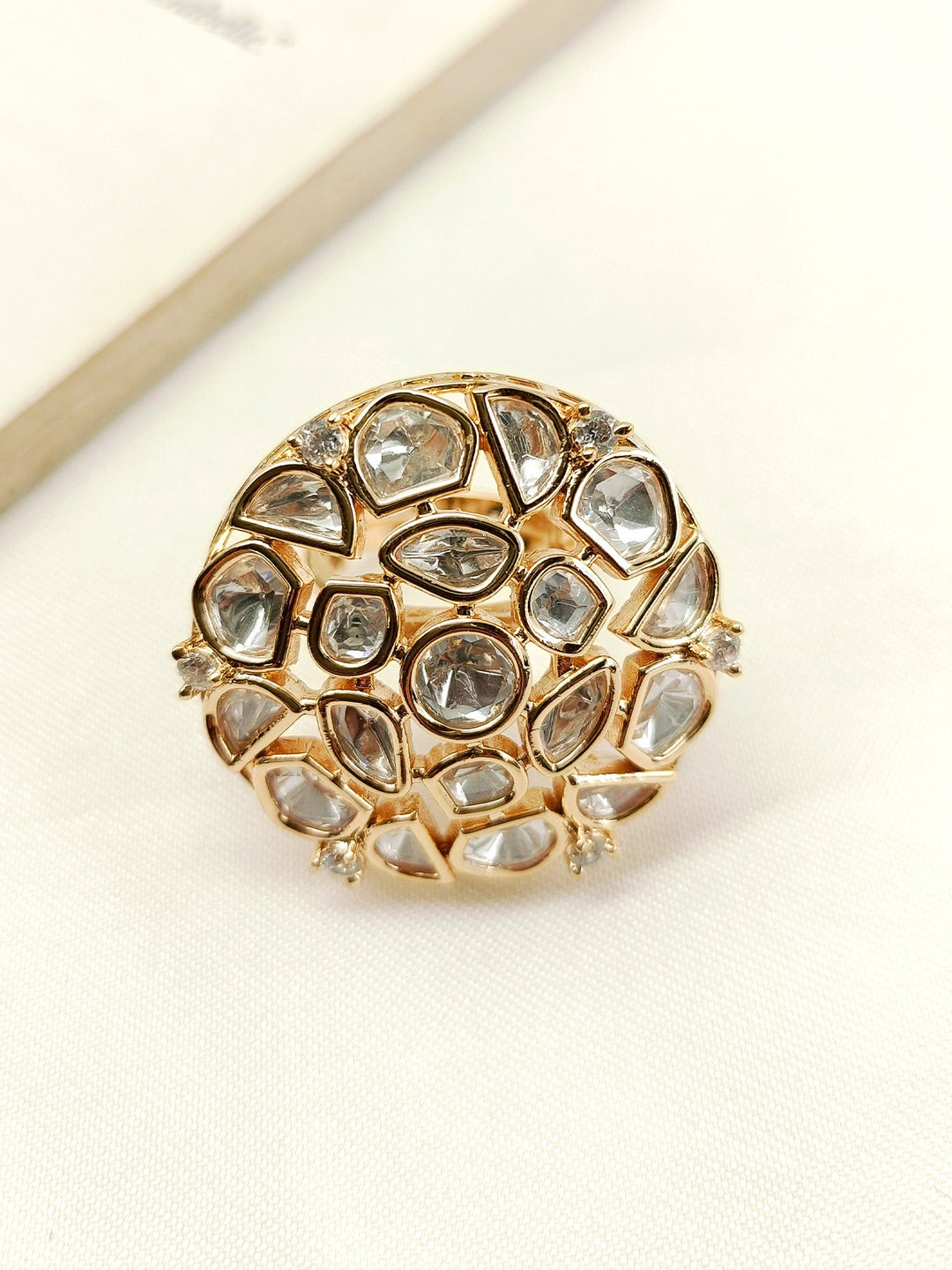 Beautiful Neeharika White Kundan Finger Ring with intricate traditional design