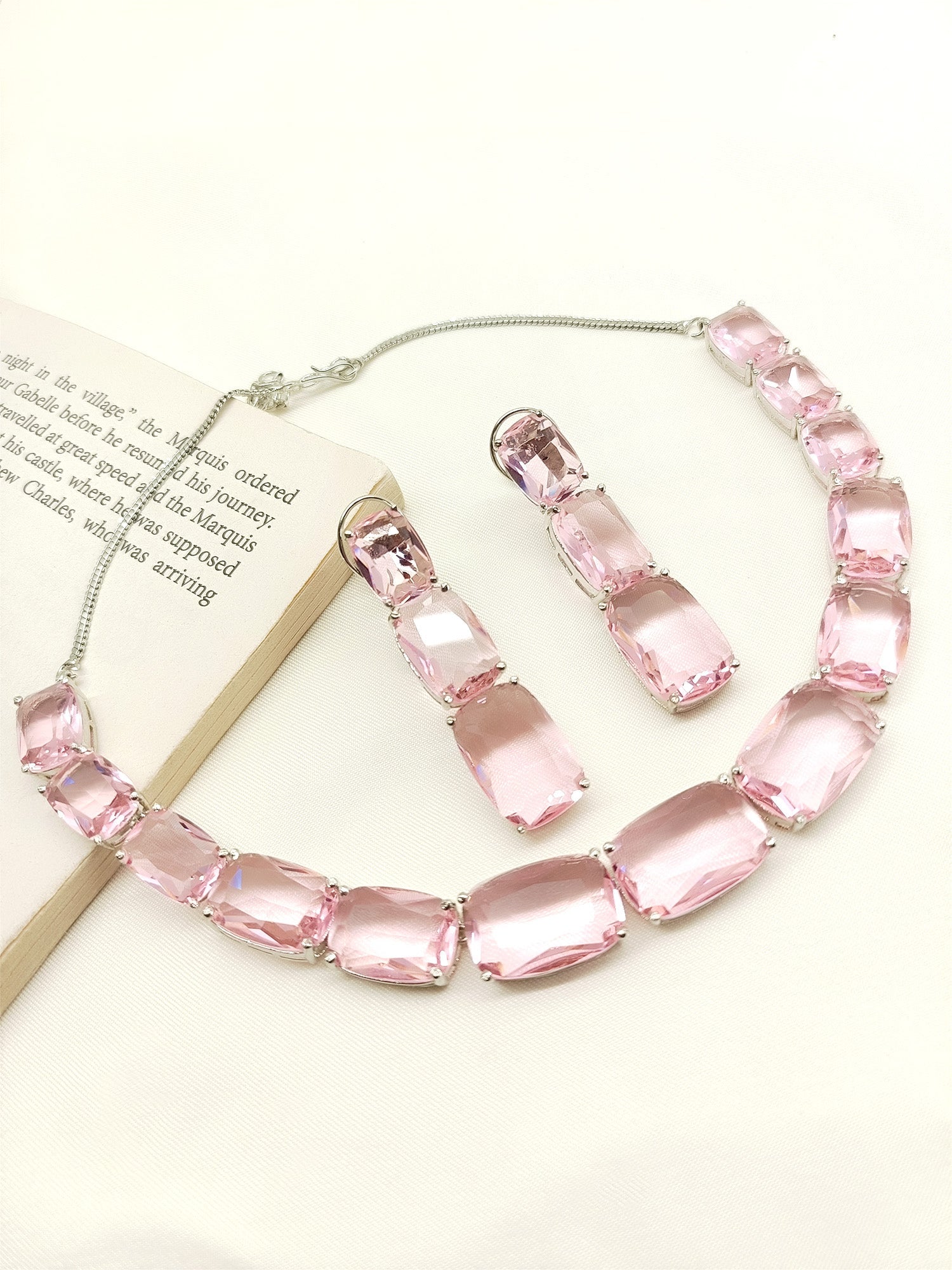 Heema Pink Swarovski Stone Necklace Set - qivii