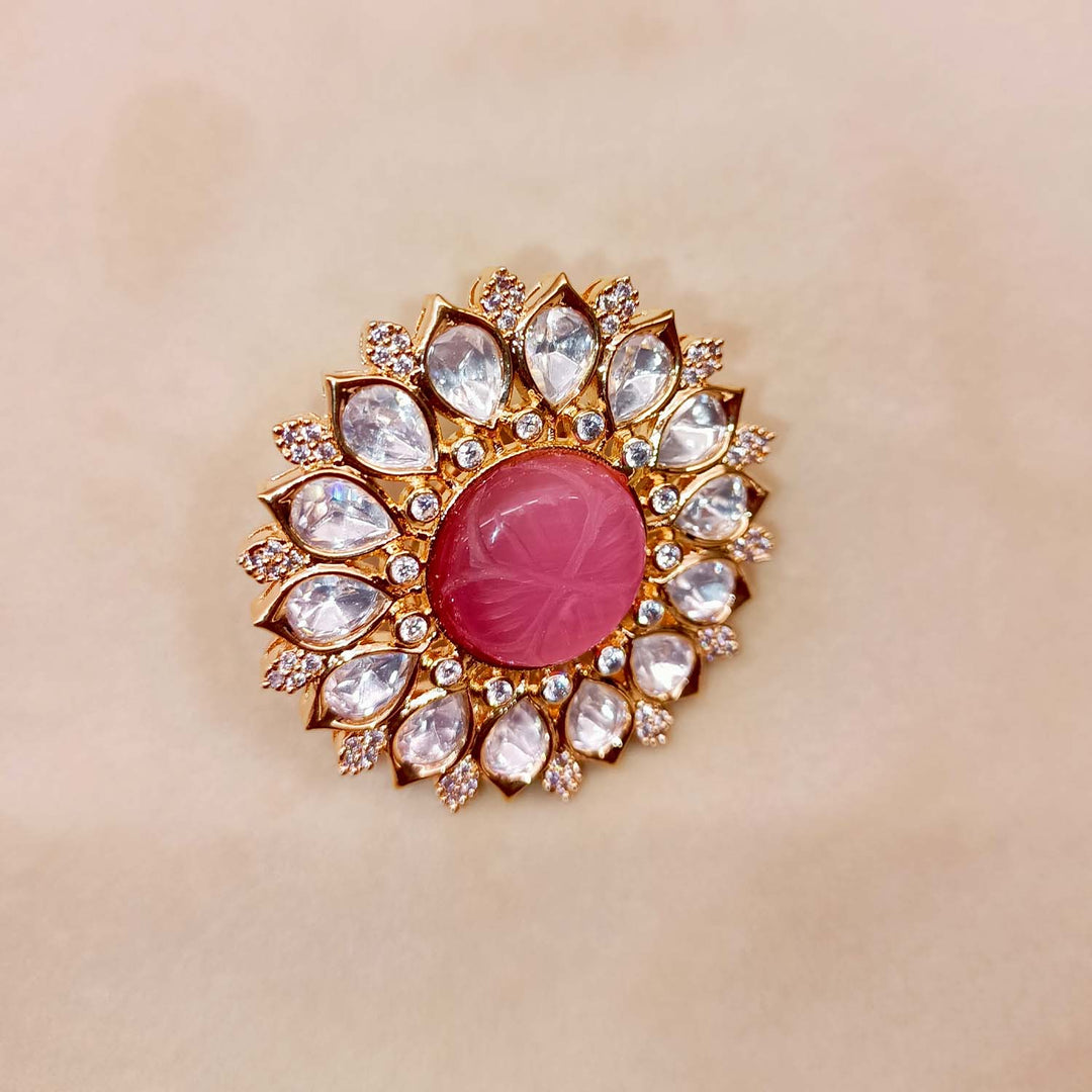 Beautiful Binita Pink Stone Gold Plated Kundan Ring with intricate details and stunning design