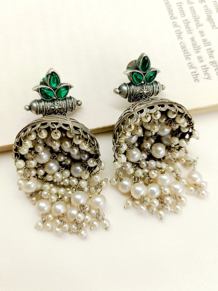 Shaanu Green Oxidized Jhumki