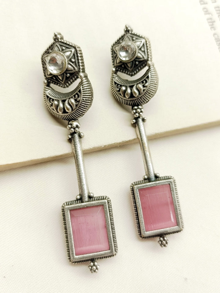 Jharokha Pink German Silver Oxidized Earrings