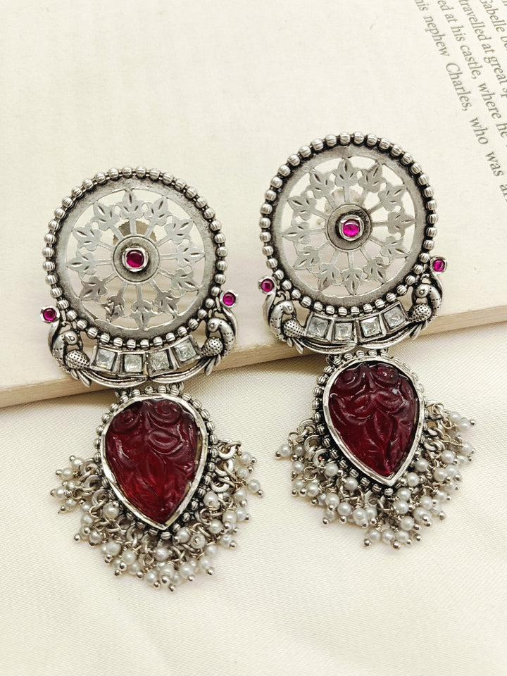 Aspara Maroon Oxidized Earrings