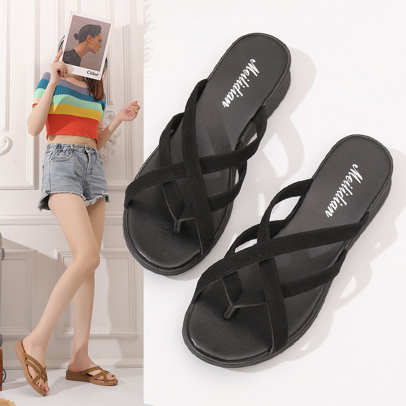 Women’s Vela Flat Toe-Ring Slides – Comfortable Slightly-Heeled Fashion Beach Sandals (US 5–10.5)