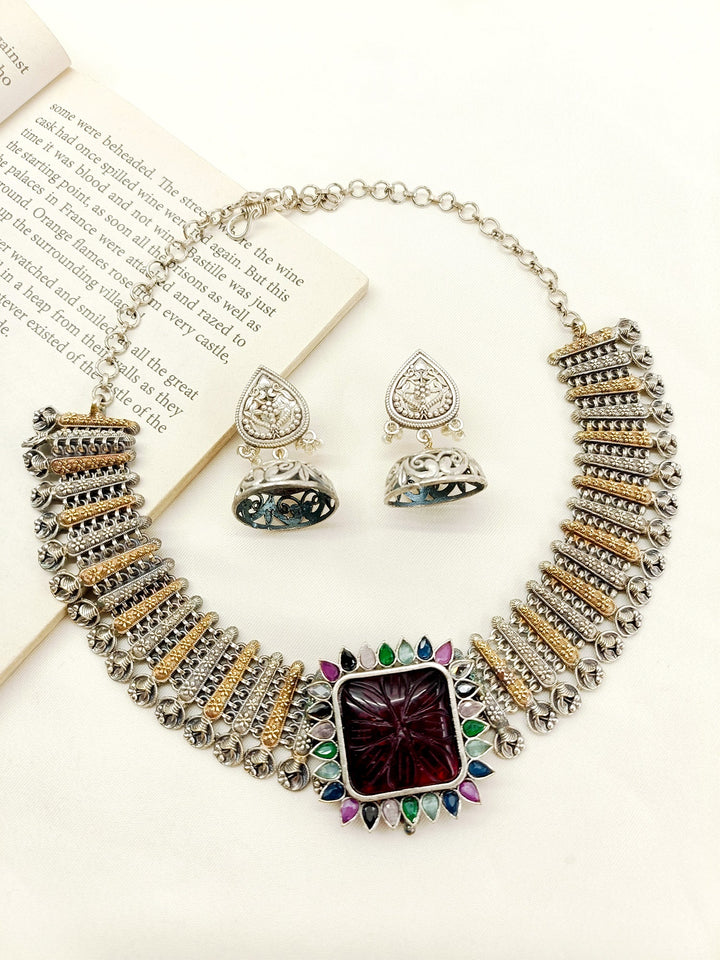 Zordozi Multi Colour Oxidized Necklace Set