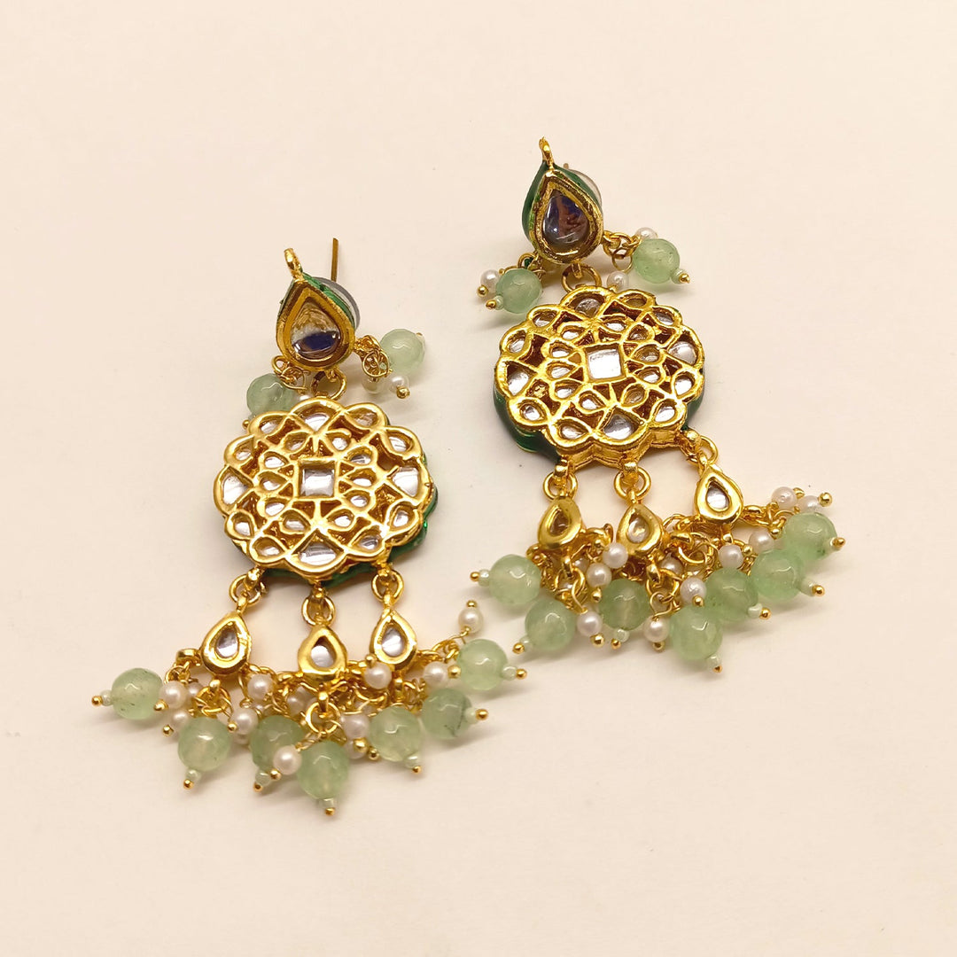 Samiksha Mint Green Beads Kundan Earrings