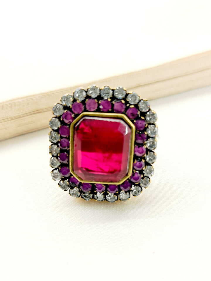 Beautiful Ezara Ruby Victorian Finger Ring with intricate filigree design and stunning red gemstone