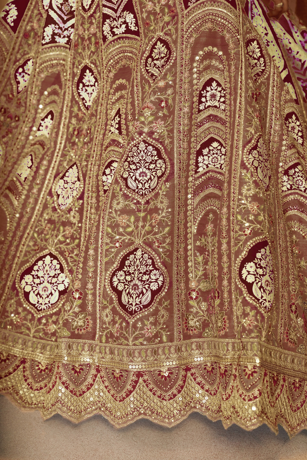 Mocha/Coffee Color Aari Embroidered Banarasi Lehenga for Brides - qivii