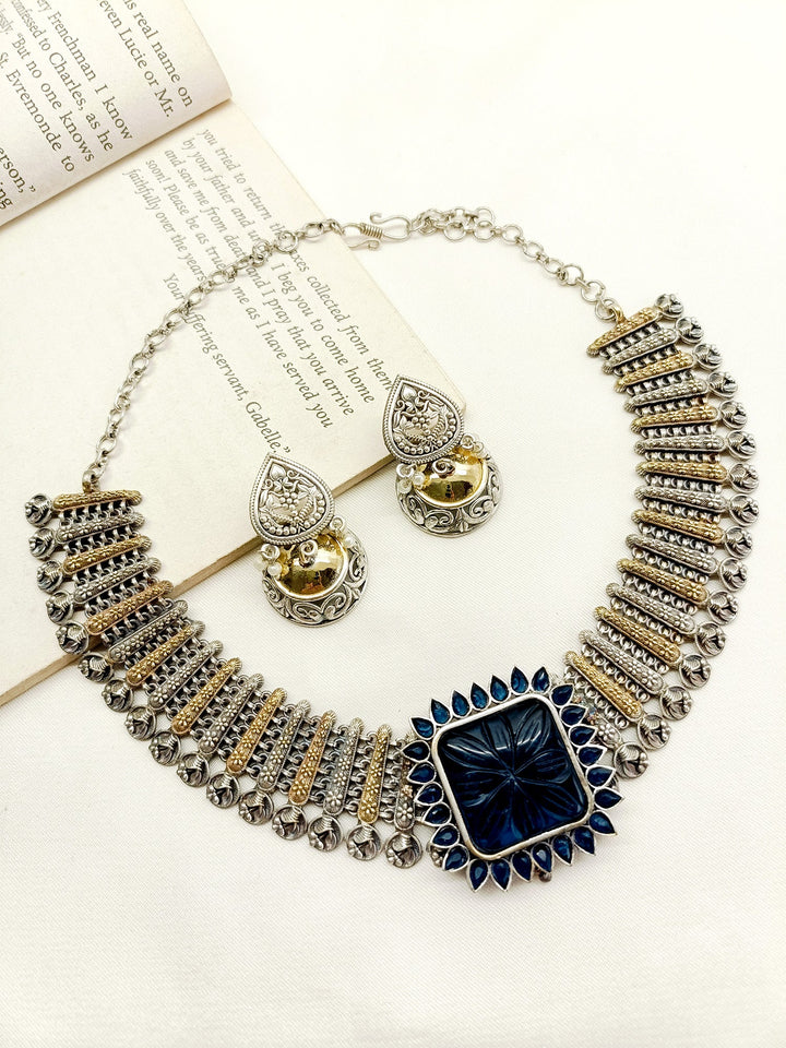 Eshe Navy Blue Oxidized Necklace Set