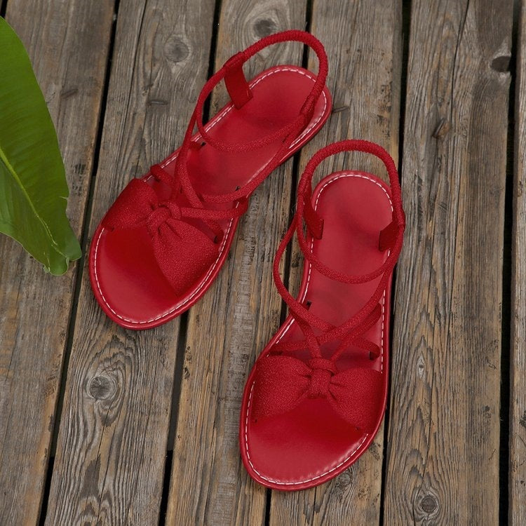 Women's Vela Bow Flat Sandals - Soft Sole Elastic Strap Summer Sandals (US 5-10.5)