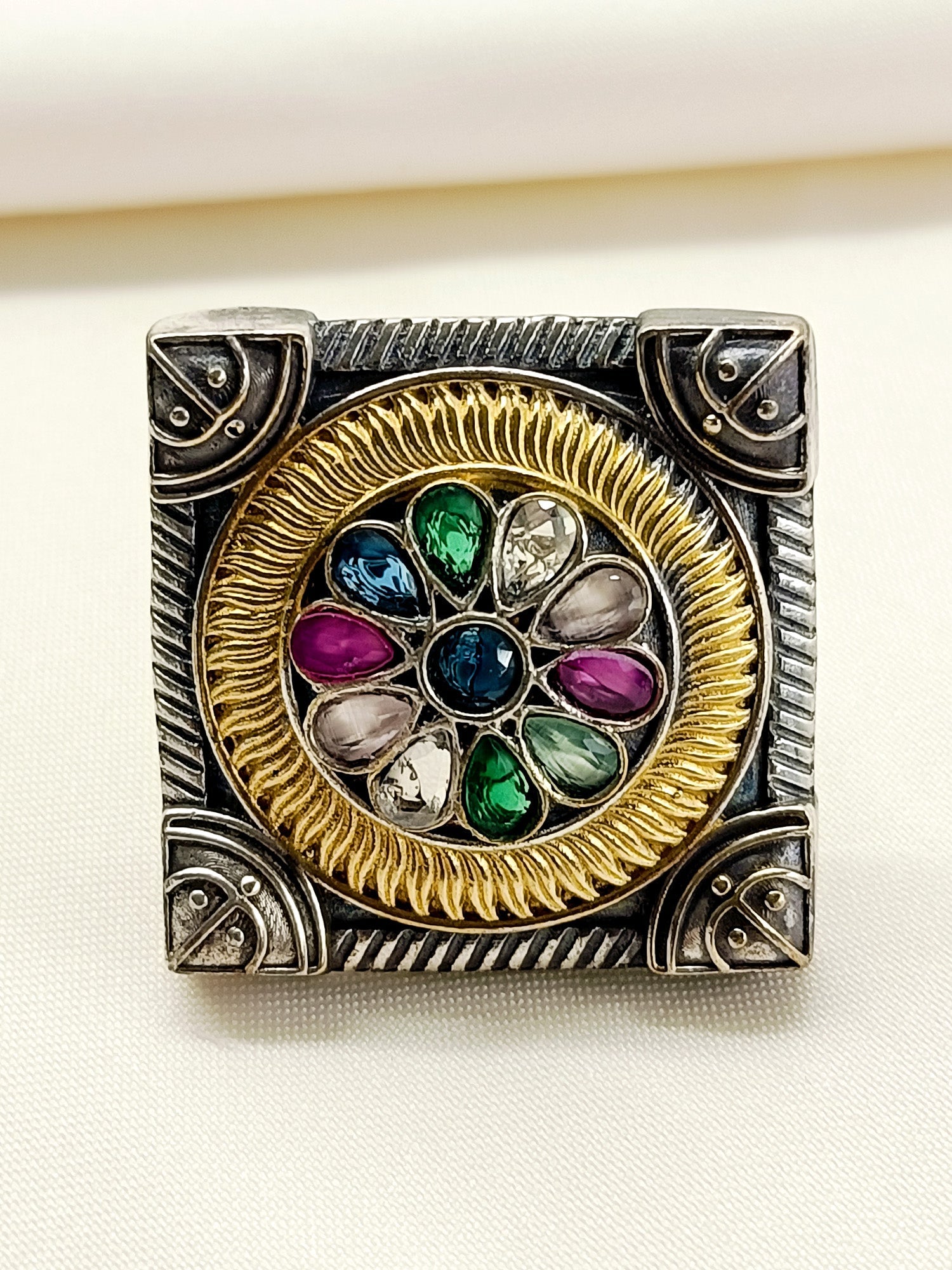 Vrinya Multi Colour Oxidized Finger Ring