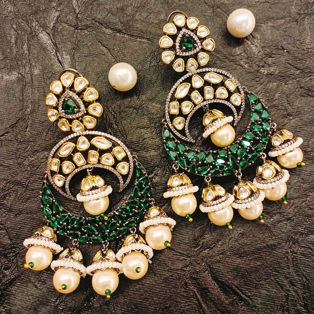 Mishika Green Rhodium Plated Victorian Earrings