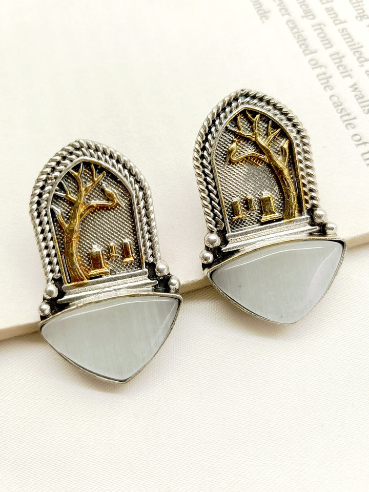 Adeeva Grey German Silver Oxidized Earrings