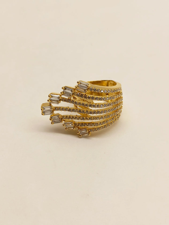 Elegant Naveena Golden Tone American Diamond Finger Ring with intricate details and timeless style