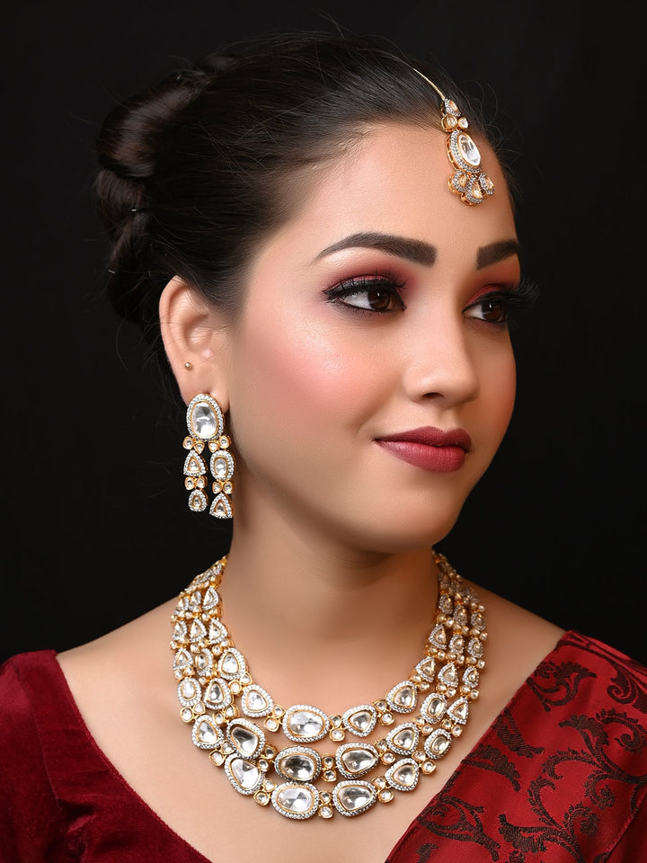 Anshita Triple Layer Kundan Polki Necklace Set