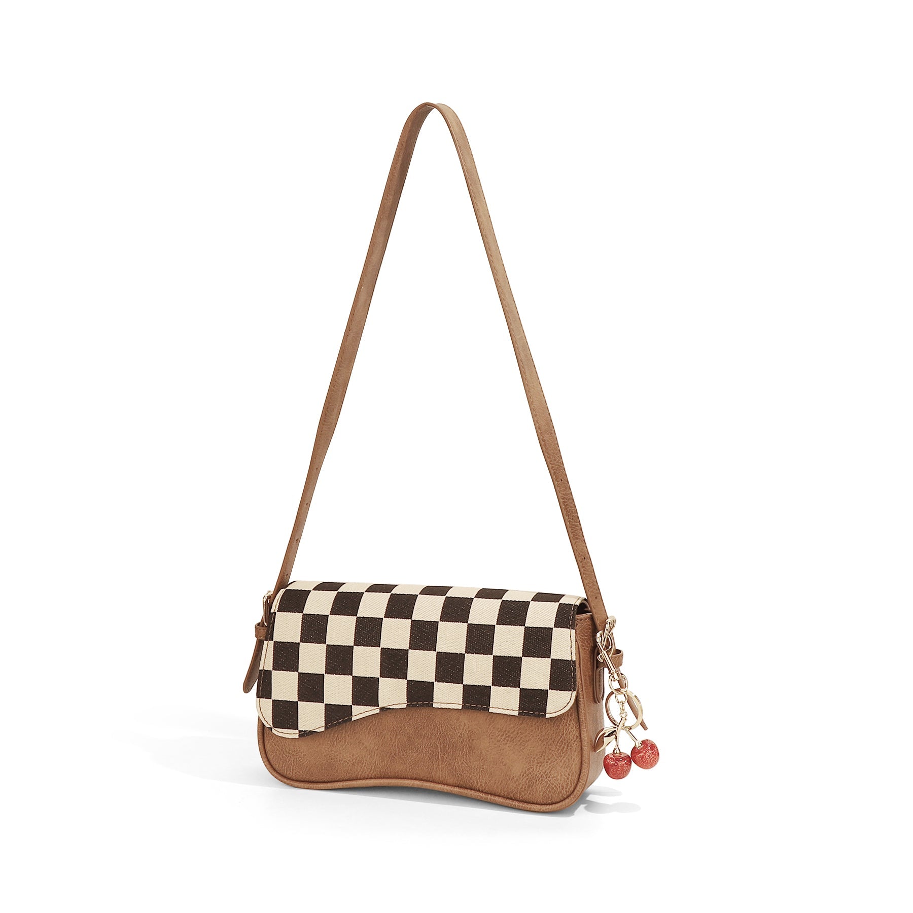 Ounamei Vintage Checkered Flap Shoulder Bag for Woman | Small Vegan Leather Crossbody Purse for Daily