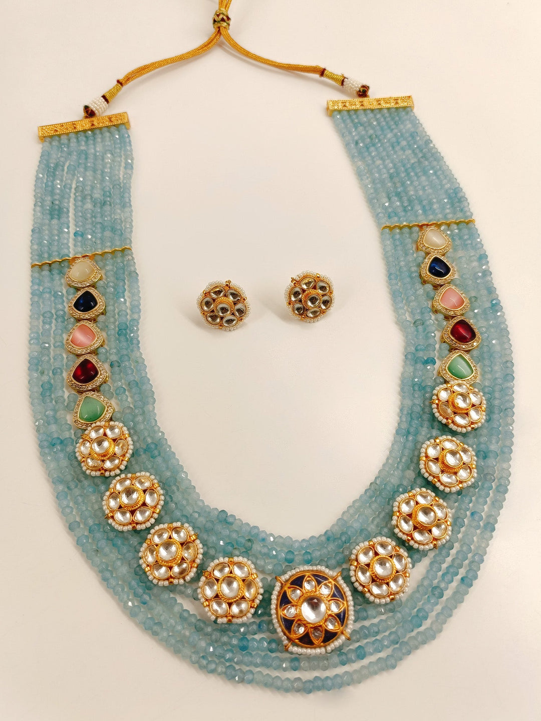 Janiyah Sky Blue Long Kundan Set