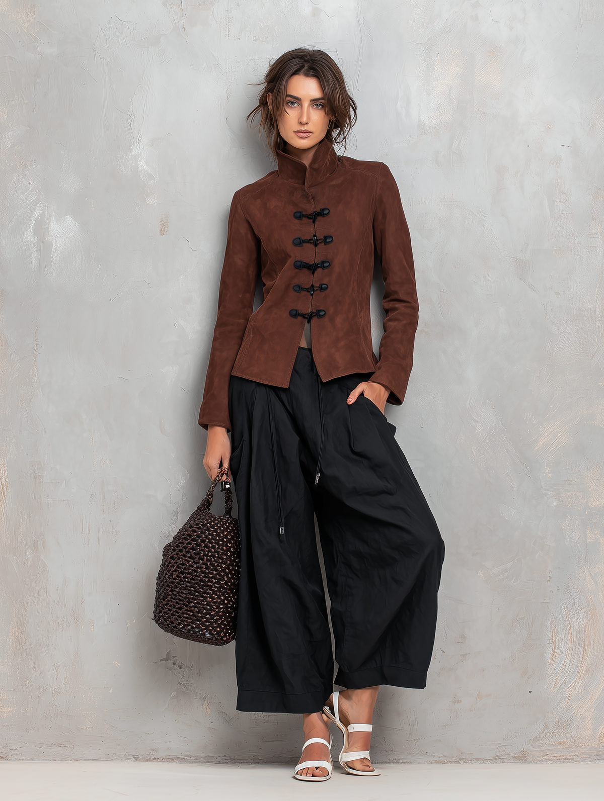 Women's Casual Brown Suede Long-sleeve Jacket MDZ2954G1LXY