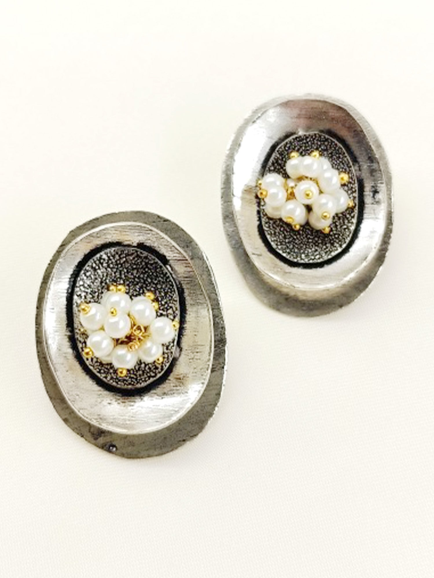 Charushree White Pearl Oxidized Tops