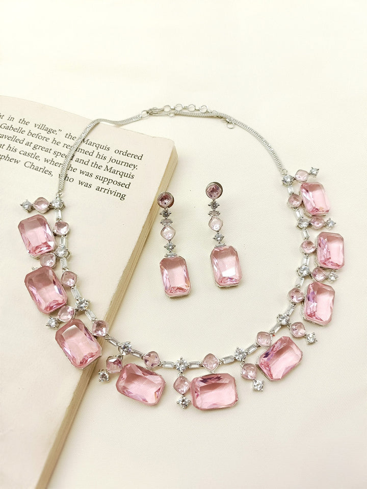 Bageshri Pink Swarovski Stone Necklace Set