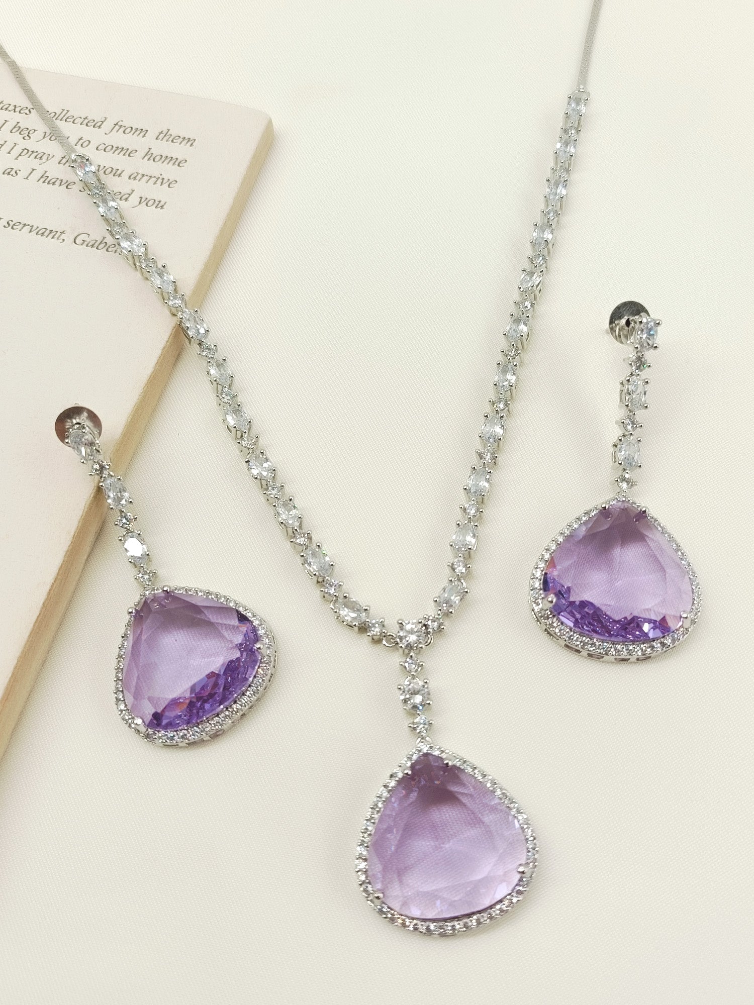 Aviana Lavender American Diamond Necklace Set