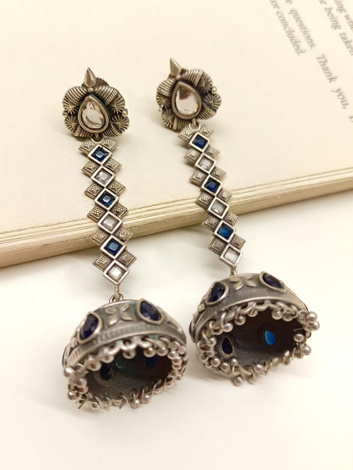 Ritvi Navy Blue Oxidized Jhumki