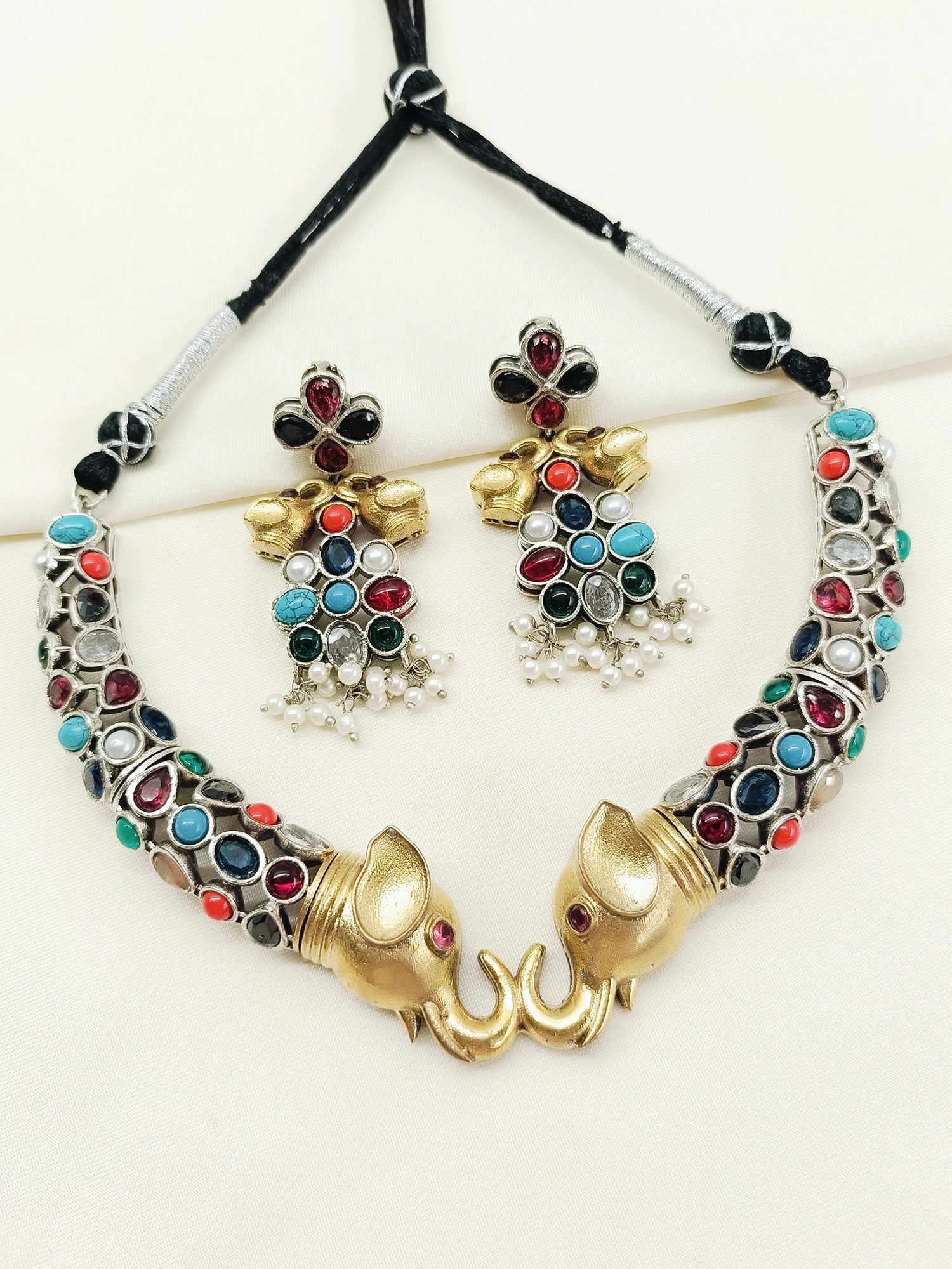 Ayanna Multi Colour Oxidized Choker Set