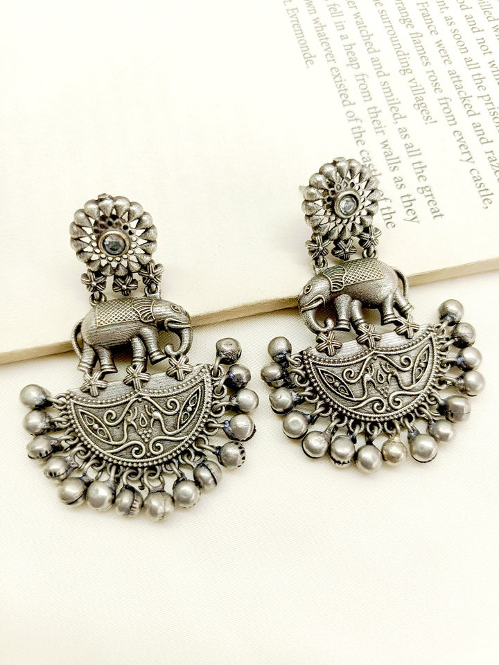 Hailey White Elephant Oxidized Earrings