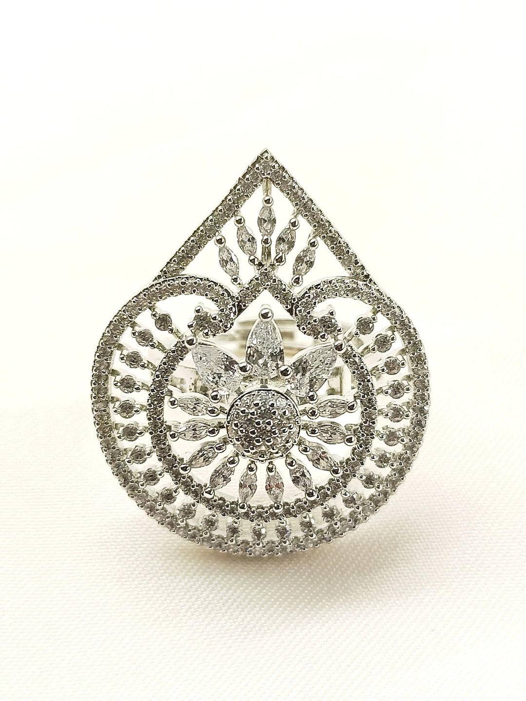 Elegant Aakruti White American Diamond Finger Ring with Sparkling Gems