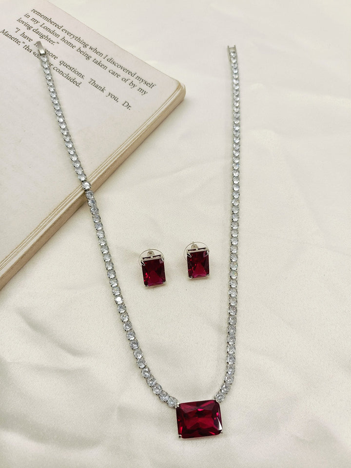 Shivanya Ruby American Diamond Necklace Set