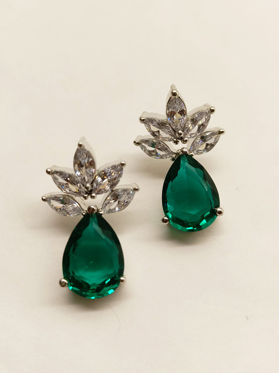 Menka Fancy Cut Shape Diamond Earrings With Green Stone