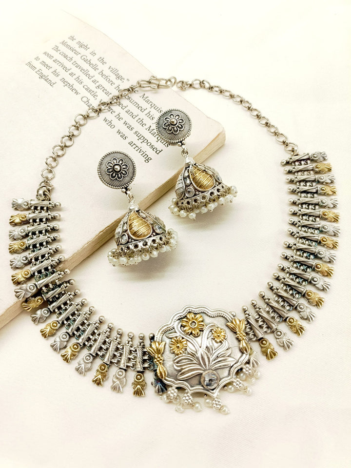 Aneesha White Oxidized Necklace Set