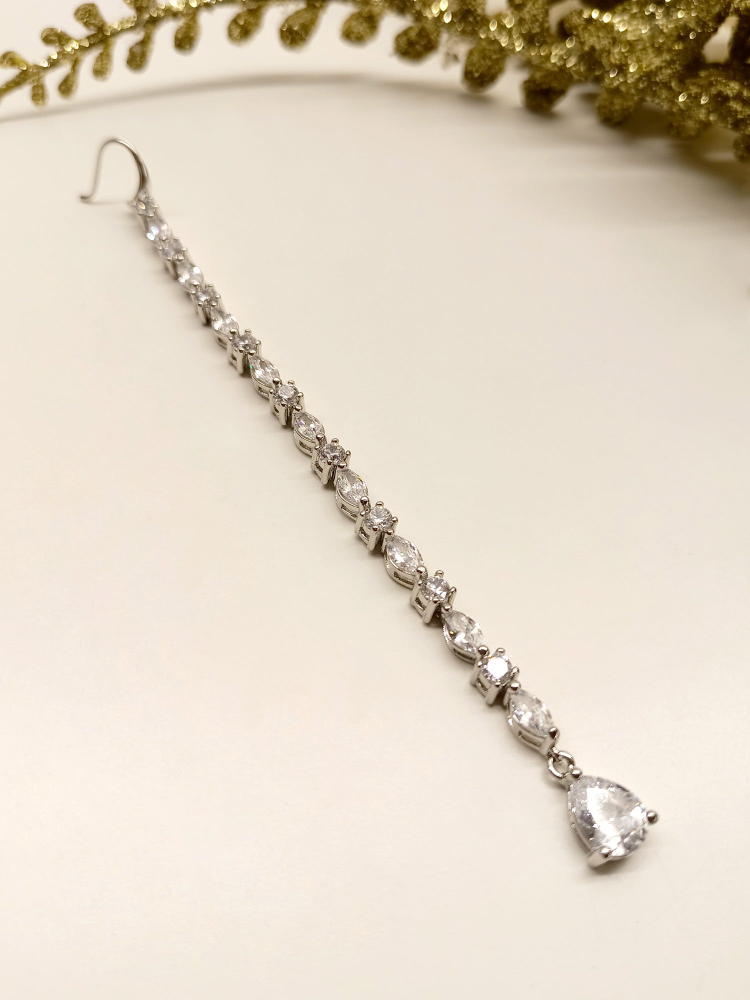 Abhilasha White American Diamond Maangtikka