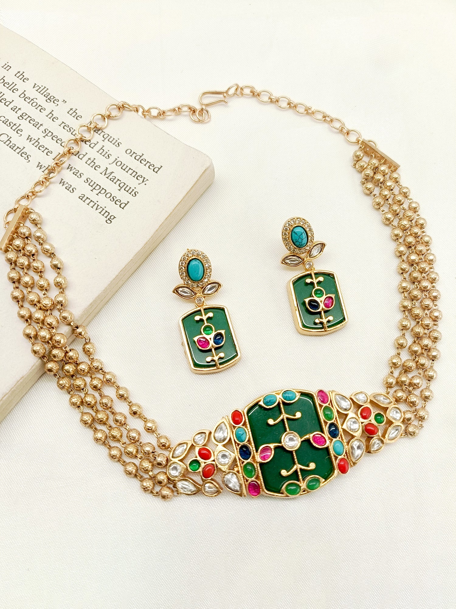 Dimpy Multi Colour Kundan Choker Set - qivii