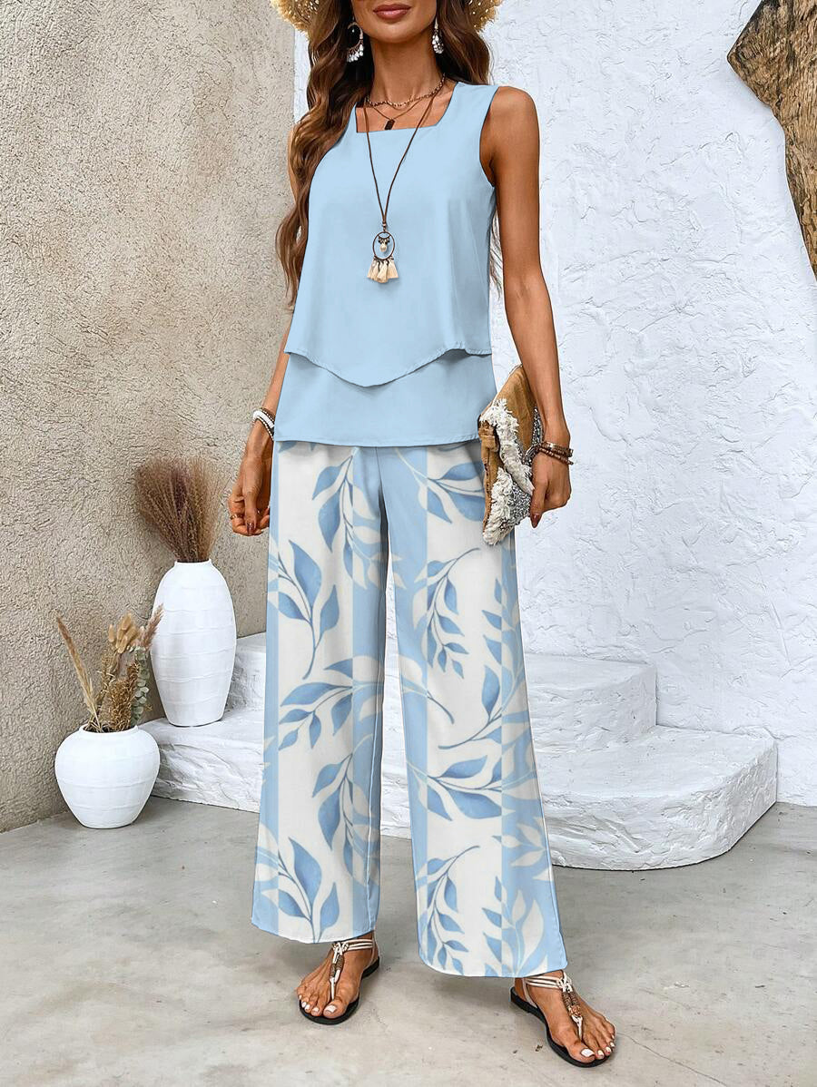 Averie | Elegant Layered Wide Leg Two Piece Summer Set by Qivii