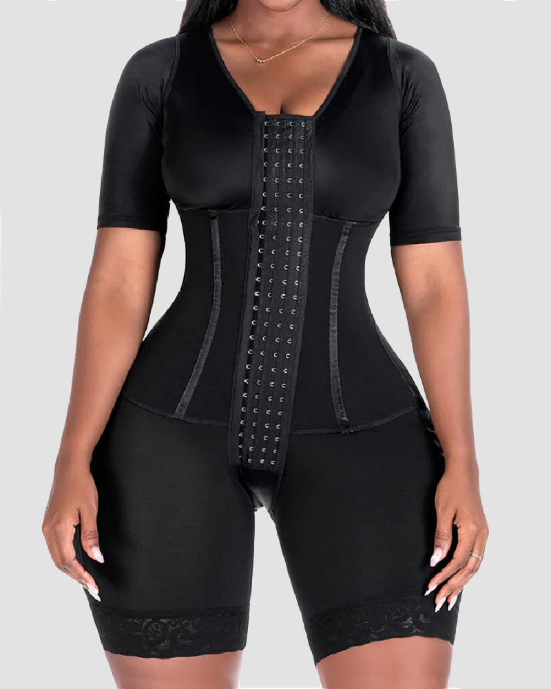 Precise Mid Thigh With Attached Bra & Arms High Compression Tummy Control Full Bodysuit Faja Shapewear  - By Qivii