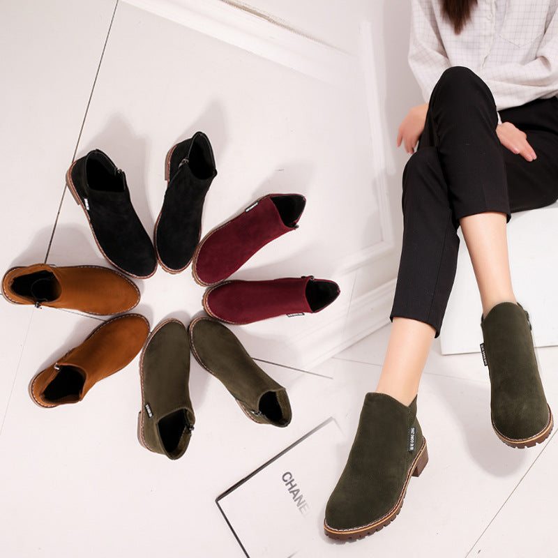 Women's Suede Chelsea Ankle Boots - Side Zip Low Heel Martin Boots (US 4-10)