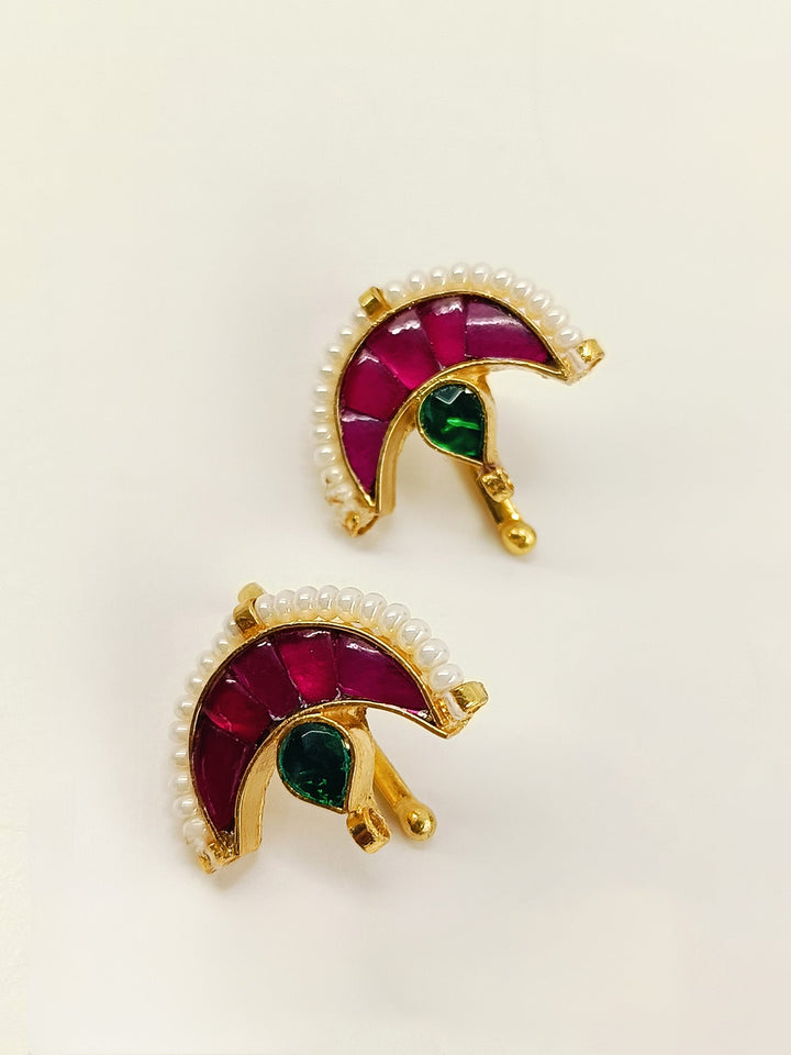 Narmada Medium Size Ruby Gold Plated Kundan Ear Cuff [ Price is for Pair ]