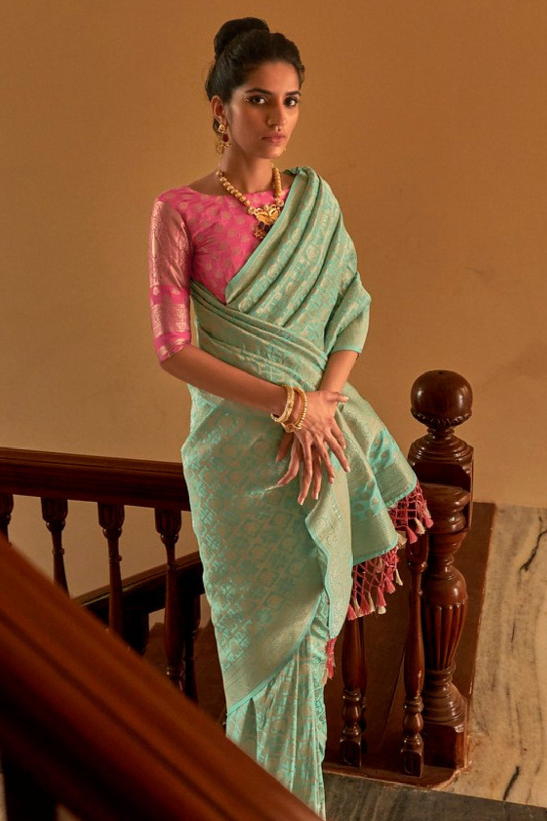 Thistle Green Zari Woven Banarasi Saree