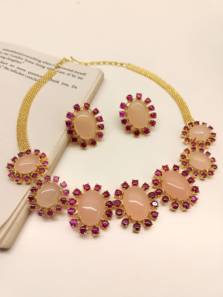 Edana Ruby & Baby Pink Natural Stone Necklace Set