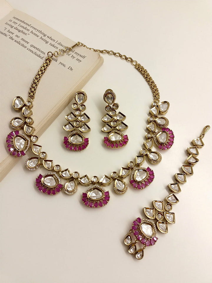 Brenda Ruby Diamond Polki Necklace Set