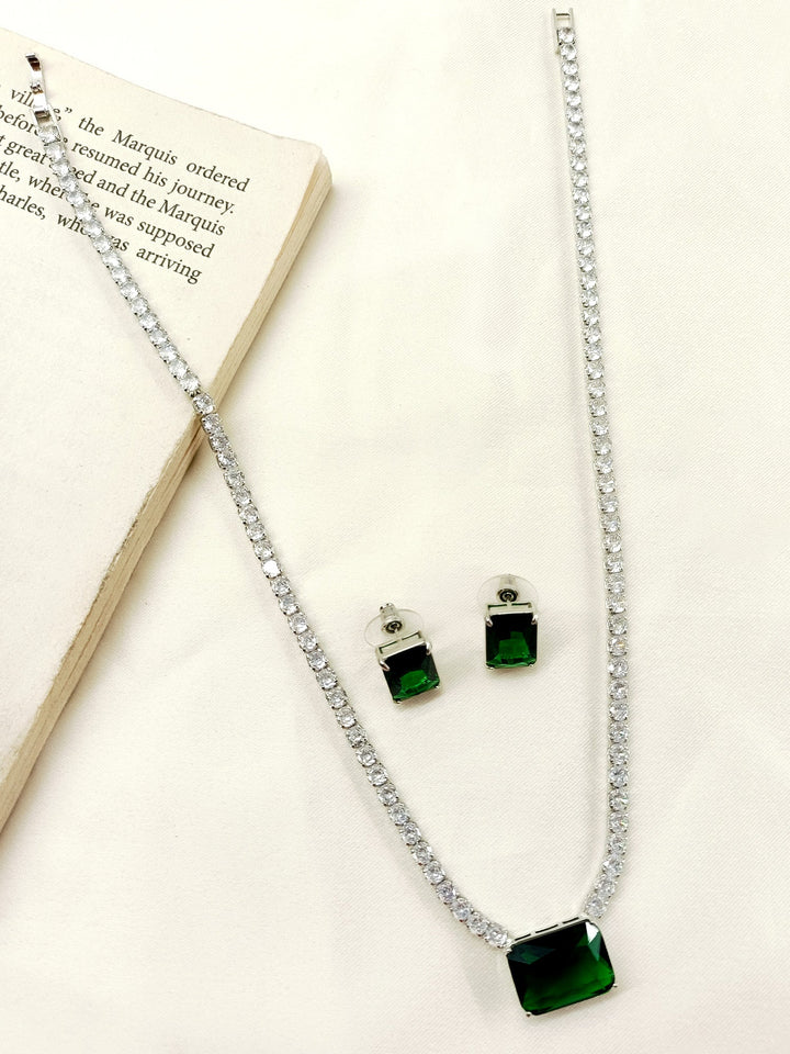 Amish Green American Diamond Necklace Set